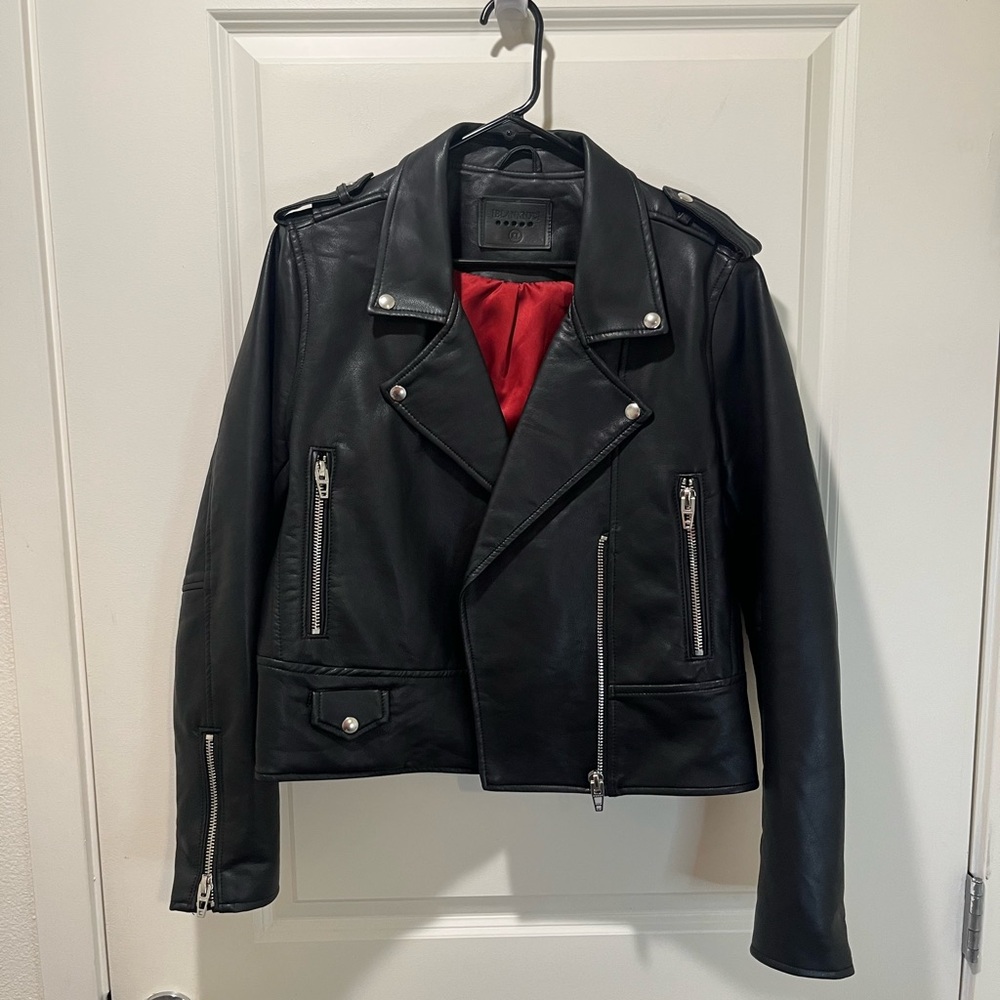 Blank NYC Black Faux Leather Jacket with Red Lining